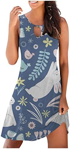 lcepcy Paskalya kadın Kolsuz Anahtar Deliği Boyun Elbiseler Sevimli Baskılı Diz Boyu Sundress 2023 İlkbahar Yaz Beachwear