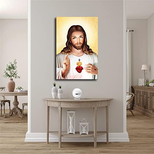 Kutsal Kalp İsa Tuval Dekoratif Boyama Posteri Ev duvar süsü HD Resimleri Yatak Odası Oturma Odası duvar Sanatı (08x12inch-Framed)