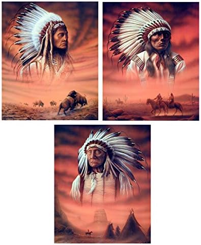 Kızılderili Kızılderili Şefi Resim Üç Set 8x10 Duvar dekor sanatı Baskı Posterleri