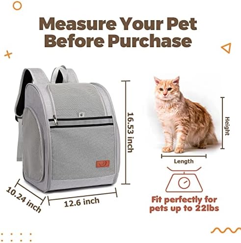 Hellomamma Kedi Taşıyıcı Sırt Çantaları, Küçük Köpek Yavrusu Büyük Kedi Taşıma Sırt Çantası 24 lbs'ye kadar, Havalandırmalı
