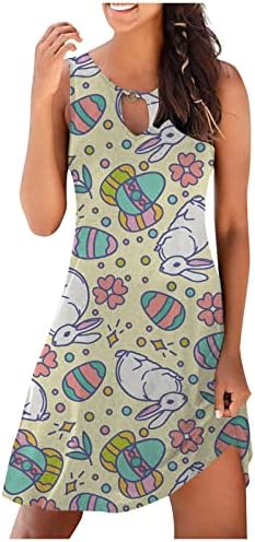 lcepcy Bayan Paskalya Yumurtası Elbise Anahtar Deliği Rahat Gevşek Tankı Elbise 2023 Yaz Kısa Mini Elbise Plaj Parti