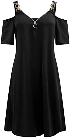 lczıwo Bayan Yaz Plaj Elbise 2023 Soğuk Omuz Kısa Kollu V Boyun Spagetti Kayışı Katı A-Line Mini Günlük Elbiseler