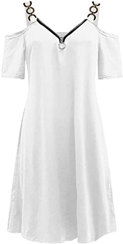 lczıwo Bayan Yaz Plaj Elbise 2023 Soğuk Omuz Kısa Kollu V Boyun Spagetti Kayışı Katı A-Line Mini Günlük Elbiseler