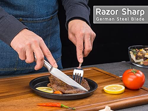 WELLSTAR Tırtıklı Biftek Bıçağı 6 Set, Jilet Gibi Keskin Alman Çelik Bıçak 4.75 inç ve Rahat Paslanmaz Çelik İçi Boş