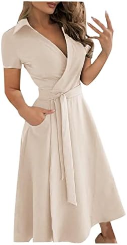 Kadınlar için elbiseler 2023, Artı Boyutu Klasik Ofis Kısa Kollu Tunik Elbise Kadınlar için Bahar Kar Fit V Boyun