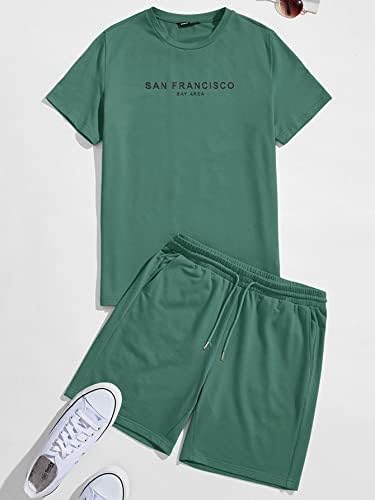 NIBHZ İki Parçalı Kıyafetler Erkekler için Mektup Grafik Tee ve Parça şort takımı (Renk: Yeşil, Boyut: Büyük)
