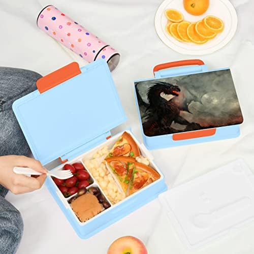 ALAZA Kanatlı Ejderha Anime Bento yemek kabı BPA İçermeyen Sızdırmaz Öğle Yemeği Kapları w / Çatal ve Kaşık, 1 Adet