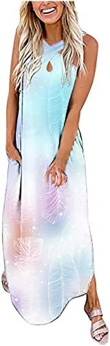 Kadın Yaz Crossover Halter Kolsuz Maxi Elbise Cepler ile Ayçiçeği Çiçek Baskı Rahat Tatil Elbiseler