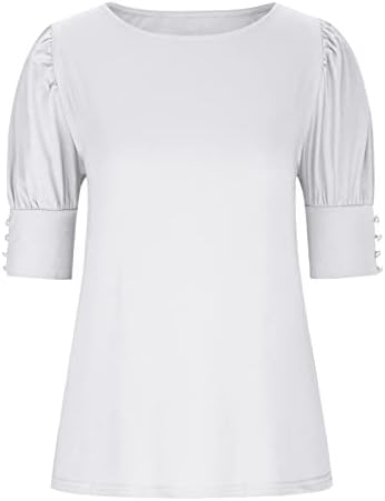 lcepcy Şişirilmiş Kollu Üstleri Kadınlar için Rahat Düz Renk yazlık t-Shirt Gevşek Fit Tunik Bluzlar Tayt ile giymek