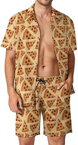 Pepperoni Pizza Erkekler 2 Parça Hawaii Seti Düğmeli Kısa Kollu Gömlek plaj pantolonları Gevşek Fit Tees Eşofman