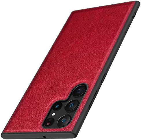 Bınceen için Uyumlu Samsung Galaxy S22 Ultra 5G Durumda, Premium Deri Yumuşak Kapak (6.8) 2022 (Kırmızı)