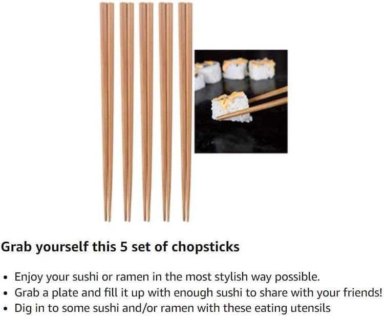 Luxxıı 9.5 Doğal Çin Bambu ahşap çubuklarını Set Kullanımlık Klasik Tarzı Ahşap Çubuklarını (5 Pairs)
