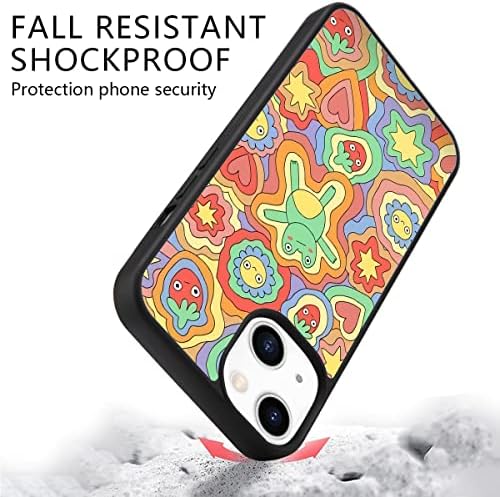 JOYLAND Çilek Telefon Kılıfı için iPhone 13 Mini, Renkli Kurbağa Girly Koruyucu Kılıf Siyah Yumuşak Silikon ve Alüminyum