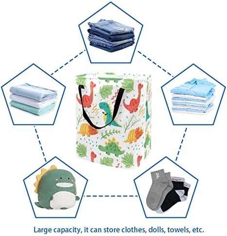 Dinozor ve Yapraklar Baskı Katlanabilir çamaşır sepeti, 60L Su Geçirmez çamaşır sepetleri Çamaşır Kutusu Giysi Oyuncak
