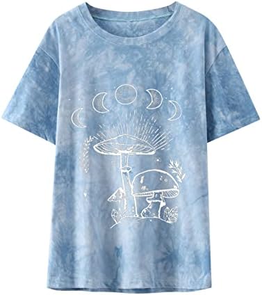 Yaz Tees Gömlek Kadınlar için Kravat boya Moda Retro Baskılı Fırçalama Gömlek Güneş Ay Grafik Kısa Kollu Rahat Üst