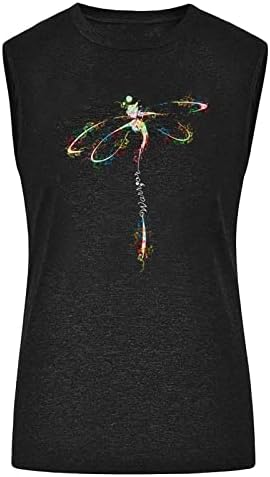 lcepcy Grafik Tankı Üstleri Kadın Yaz Rahat Gevşek Kolsuz Gömlek Yusufçuk Baskı Yuvarlak Boyun Tees