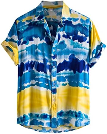 WYBAXZ erkek Yatak Açma Gevşek Yaka Bahar Gömlek Bluz Baskılı Rahat Kısa Kollu Erkek Gömlek Yaz Gömlek Erkekler için