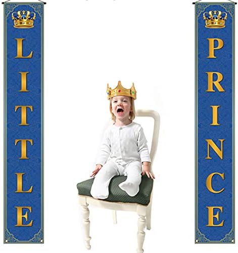 Kraliyet Prens Bebek duş dekorasyonu Çocuk Küçük Prens Sundurma Afiş Mavi ve Altın Küçük Prens Taç Kraliyet Kutlama