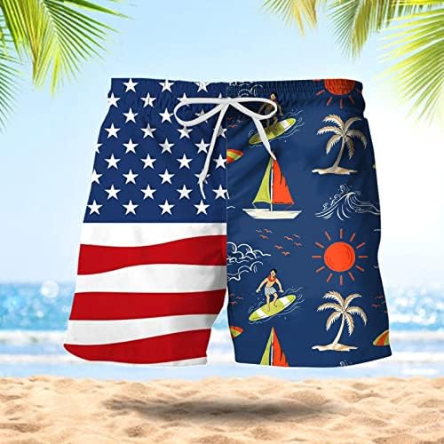 Erkek Kurulu Şort Yaz Rahat Elastik Bel Amerikan Bayrağı Baskı plaj şortu 4th Temmuz Komik Beachwear Yüzmek Külot