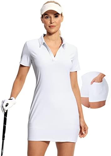 Hiverlay Kadın Golf Polo Elbise Şort ve Cepler ile Kısa Kollu V boyunluk Tenis Elbise Bayanlar Atletik Elbiseler