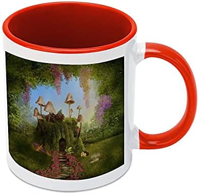 Fantezi Ev ağaç gövdesi mantarlı Seramik Kahve Kupa İçinde Renk Ve Kolu çay bardağı Kadınlar Erkekler için kırmızı