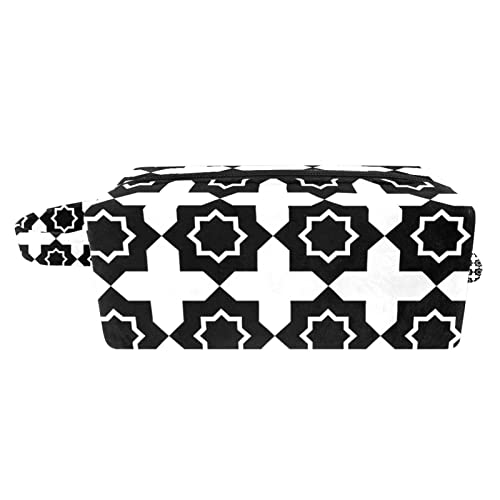 Makyaj Çantası Seyahat Kozmetik çantası Siyah Ve Beyaz Yinelenen Geometrik Kare Desen makyaj çantası düzenleyici fermuarlı