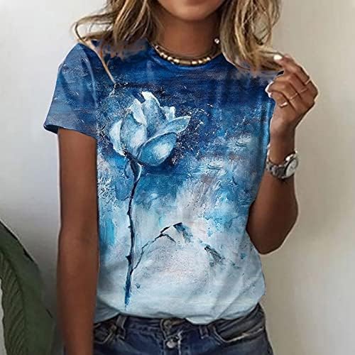 Yaz Sonbahar Ekip Boyun Tekne Boyun Bluz Tee Genç Kızlar için Kısa Kollu Pamuklu Grafik Çiçekli Casual Bluz XC XC