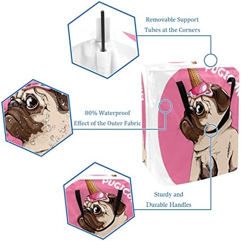 Hello Pugicorn Komik Pug Köpek Baskı Katlanabilir çamaşır Sepeti, 60L Su Geçirmez çamaşır sepetleri Çamaşır Kutusu