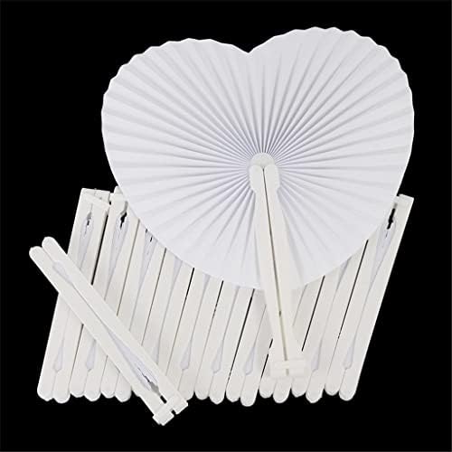 GANFANREN 6 adet Beyaz Katlanır kağıt yelpaze Düğün Favor DIY Boş Kalp Şeklinde kağıt yelpaze Plastik Saplı Parti