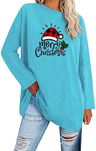 Kadın Merry Christmas T-Shirt Komik grafikli tişört Noel Ağacı Tatil Kardan Adam Şükran Hediye Güz Tops