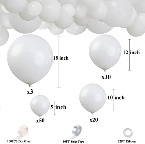 106 adet Beyaz Balon Garland Kemer Kiti 5” 10” 12 18 inç Farklı Boyutlarda Mat Beyaz Lateks Parti Helyum Balonları
