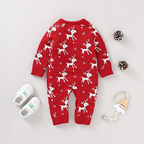 Erkek Geyik Noel Örme Kazak Noel Tulum Pamuk Bebek Romper Kıyafetler Kız Erkek Kısa Erkek (Kırmızı, 12-18 Ay)