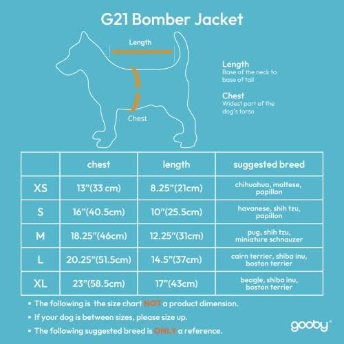 Gooby G21 Bombacı Köpek Ceketi-Turkuaz, Büyük-Çift D Halkalı Tasmalı Küçük Köpekler için Kışlık Su Geçirmez Fermuarlı