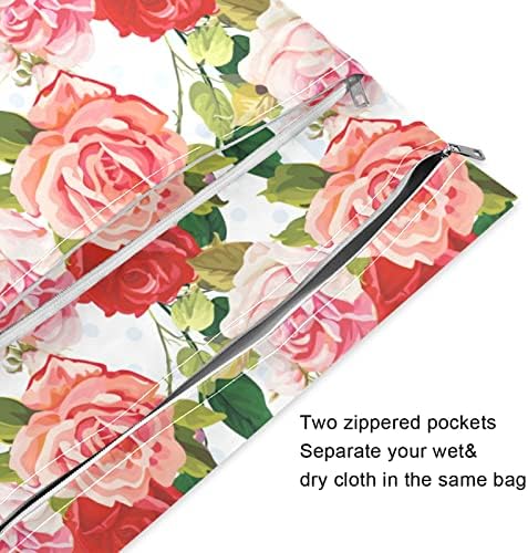xigua gül çiçek su geçirmez ıslak çanta için bez bebek bezi yıkanabilir kullanımlık ıslak kuru çanta ile 2 fermuarlı
