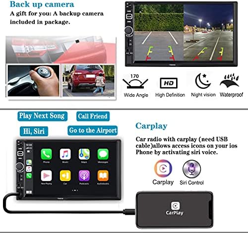 Apple Carplay ve Android Auto ile Uyumlu Çift Din Araba Stereo Radyo, Ses Kontrollü 7 inç HD Dokunmatik Ekran, Ayna