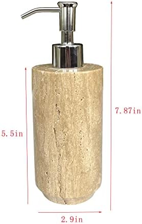 StonePlus Doğal Bej Traverten Doldurulabilir Banyo Sıvı Dispenseri, Losyon Sabun Kabı (Bej Traverten) (Bej Traverten)