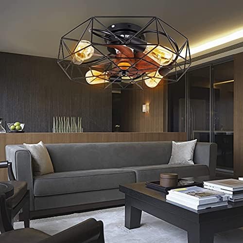 PAKFAN Kafesli ışıklı tavan fanı Kiti, 21 3 Hız Ayarlanabilir, Uzaktan Kumandalı Endüstriyel Fan tavan ışıkları, Oturma