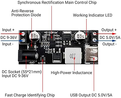 DROK 9 V-36 V için 5 V-5.3 V ve 4 adet 6-32 V için 5 V USB Buck Dönüştürücü Paketi