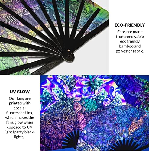 Baykuş Neon El Fan Katlanabilir Bambu Devre Rave El Fanlar Neon Gece Baykuş Gökkuşağı Galaxy Parti Dişli Hediyeler