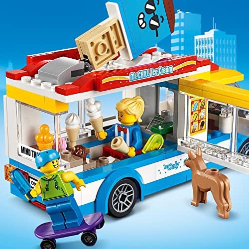 Lego 60253 Şehir Büyük Araçlar Dondurma Kamyonu Oyuncak Patenci ve Köpek Figürü, Çocuklar için 5 + Yaşında