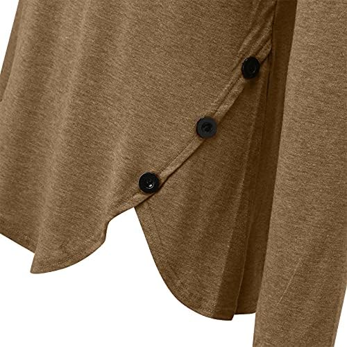 FMCHICO kadın Uzun Kollu Tunik Üstleri Fermuar V Boyun Rahat T-Shirt Asimetrik Hem Düğmeler Yan Bluzlar