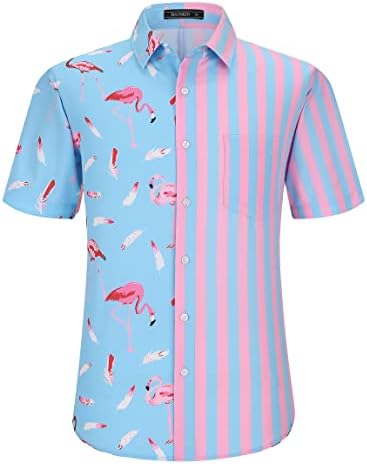 HAUSEİN Erkek Yaz Plaj havai gömleği Tropikal Kısa Kollu Casual Düğme Aşağı Çiçek Baskılı Gömlek