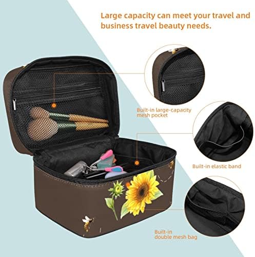 LORVIES Ayçiçeği ve Arı Kozmetik Çantası Tuval Seyahat makyaj çantası Üst Kolu Tek Katmanlı Makyaj çanta düzenleyici