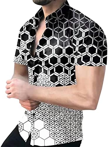 ZDFER 2022 Yeni Erkek Gömlek, Yaz Tasarımcı Kısa Kollu Düğme Aşağı Gömlek Geometrik Baskı Hawaii Gömlek Yaka Üstleri