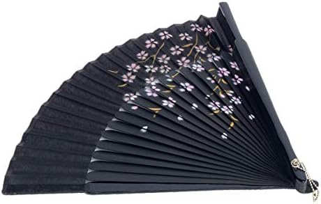 Yeni 1 adet Japon İpek Katlanır El Fan Kiraz Çiçeği Sakura Düğün Dans Parti Hediye (Siyah)