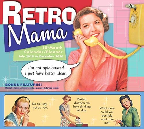 Retro Mama 2020 Aile Takvimi Planlayıcısı Organizatör Manyetik Askı, Saklama Cebi ve Çıkartmalar: 18 Ay: Temmuz 2019-Aralık