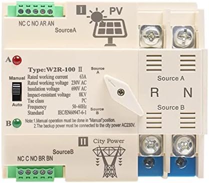 On-Grid Fotovoltaik Güç Otomatik Transfer Anahtarı Kesintisiz ray 2P 63A 100A AC220V PV Sistemi Güç 1 Adet (Boyut