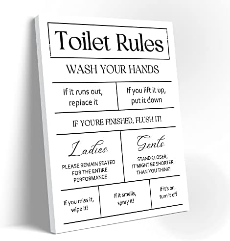 DOİ-LANEE Tuvalet Kuralları Duvar Dekoru, Tuvalet İşareti sanat Baskısı, Tuvalet Kuralları Çerçeveli Tuval Poster,