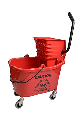 Janico Inc Mop Bucket Side Press Wringer Combo, 35 Litre 8,5 Galon, Kırmızı, 3 İnç İz Bırakmayan Metal Tekerlekler