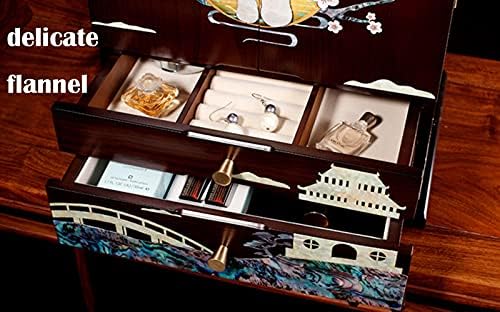 Mücevher Kutusu Mücevher Organizatörü Yüzey Kabuğu Çıkartmaları ve El Boyaması Toz 4 Kat 2 Çekmeceli Çin Antik Stili